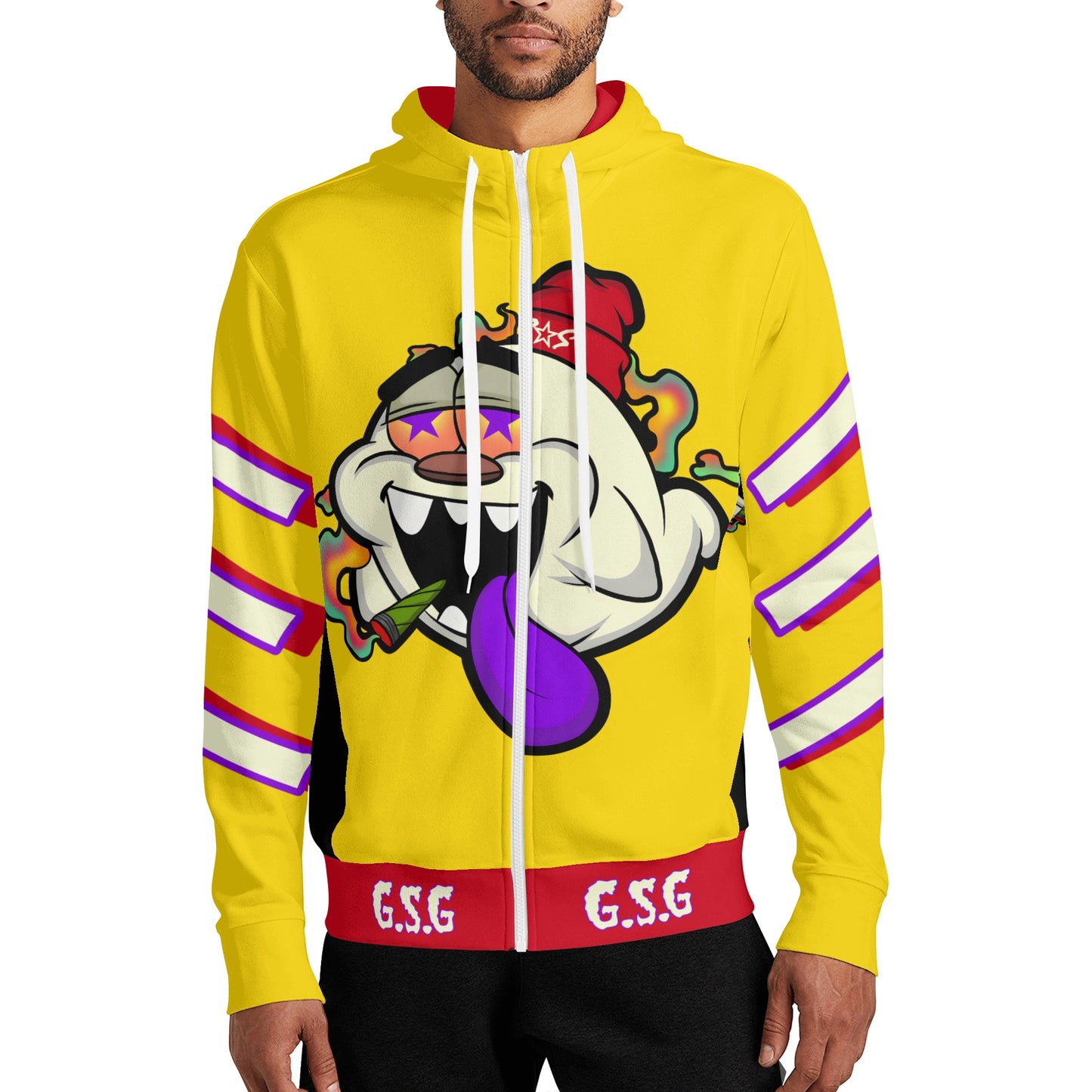 G.S.G Ghost Star Ghouls S.O.S Ghost Edition Gold Adult Full Zip Turtleneck Hoodie Streetwear