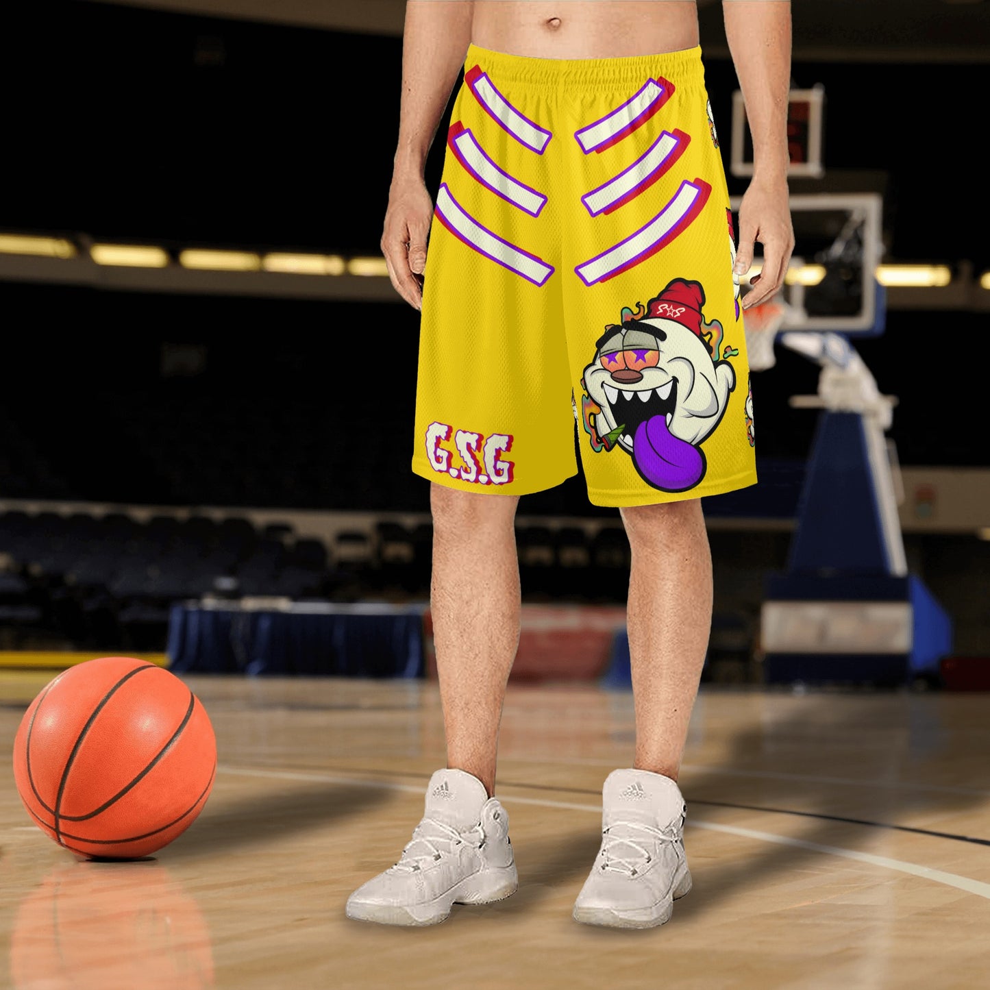 G.S.G Ghost Star Ghouls S.O.S Ghost Edition Mens Gold Basketball Shorts