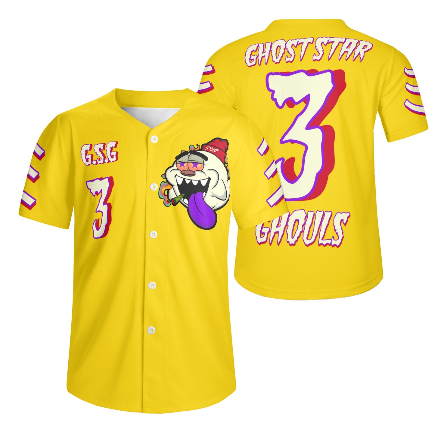 G.S.G Ghost Star Ghouls Mens Gold Short Sleeve Baseball Jersey