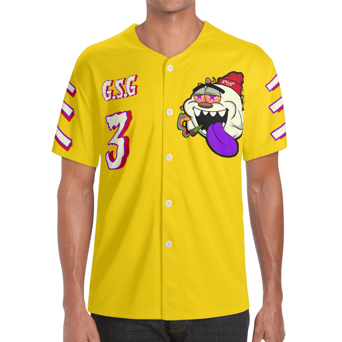 G.S.G Ghost Star Ghouls Mens Gold Short Sleeve Baseball Jersey