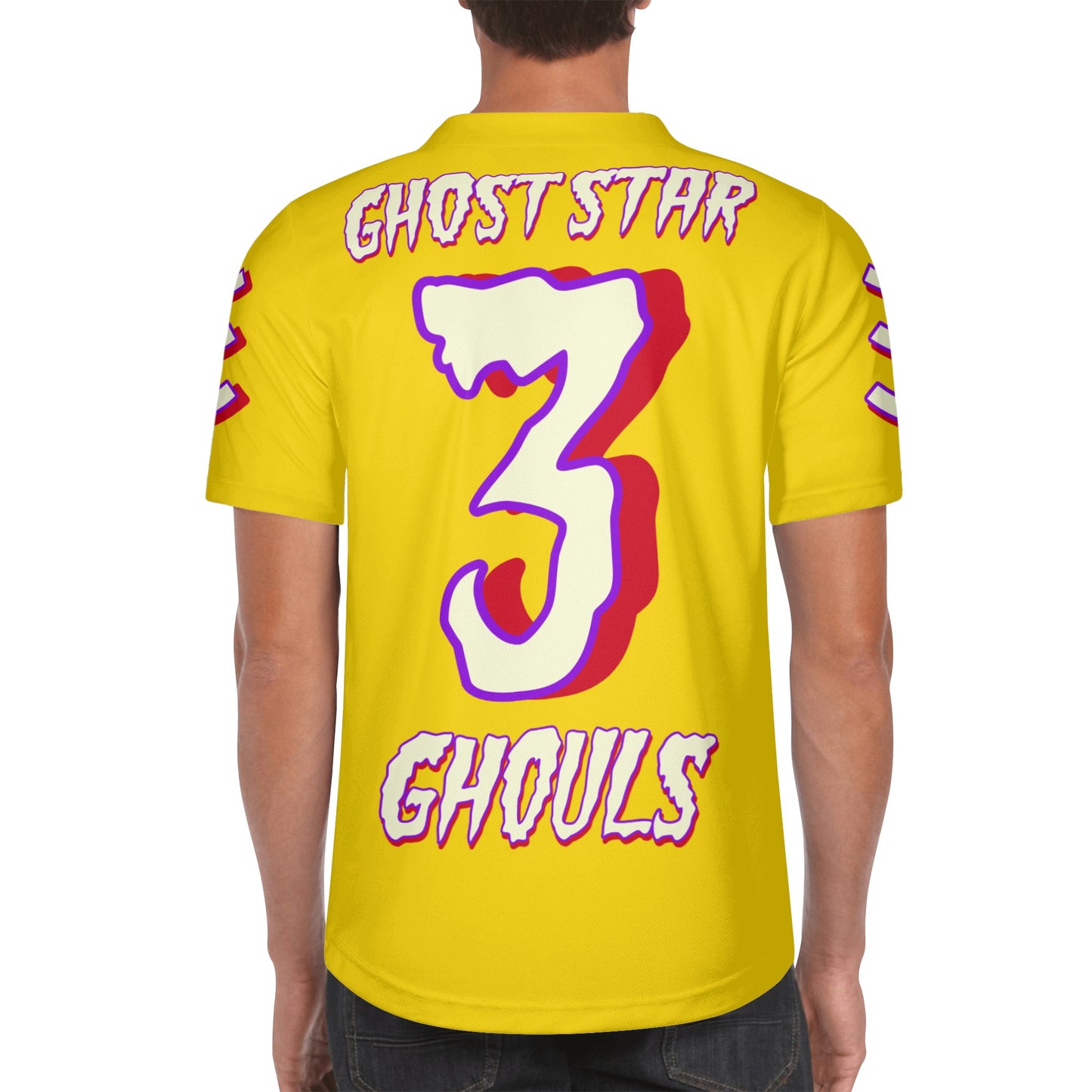 G.S.G Ghost Star Ghouls Mens Gold Short Sleeve Baseball Jersey