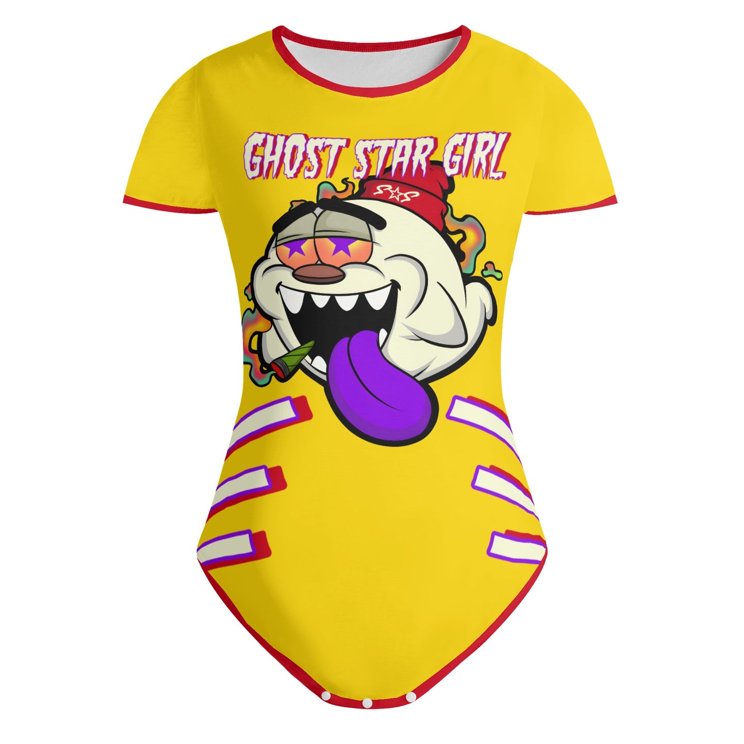 G.S.G Ghost Star Girl Edition Womens Gold/Maroon Soft Short Sleeve Bodysuit