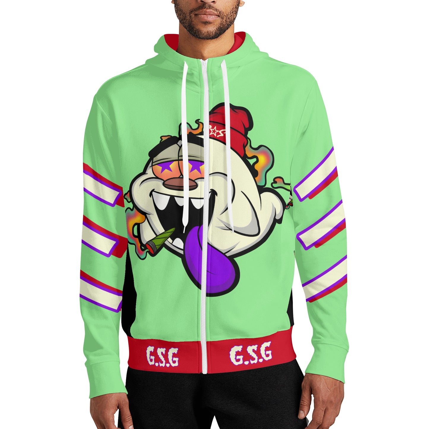 G.S.G Ghost Star Ghouls S.O.S Ghost Edition Mint Green Adult Full Zip Turtleneck Hoodie Streetwear