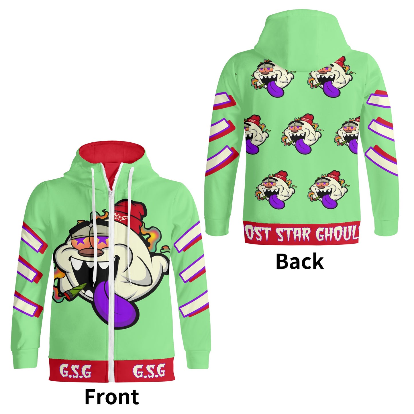 G.S.G Ghost Star Ghouls S.O.S Ghost Edition Mint Green Adult Full Zip Turtleneck Hoodie Streetwear