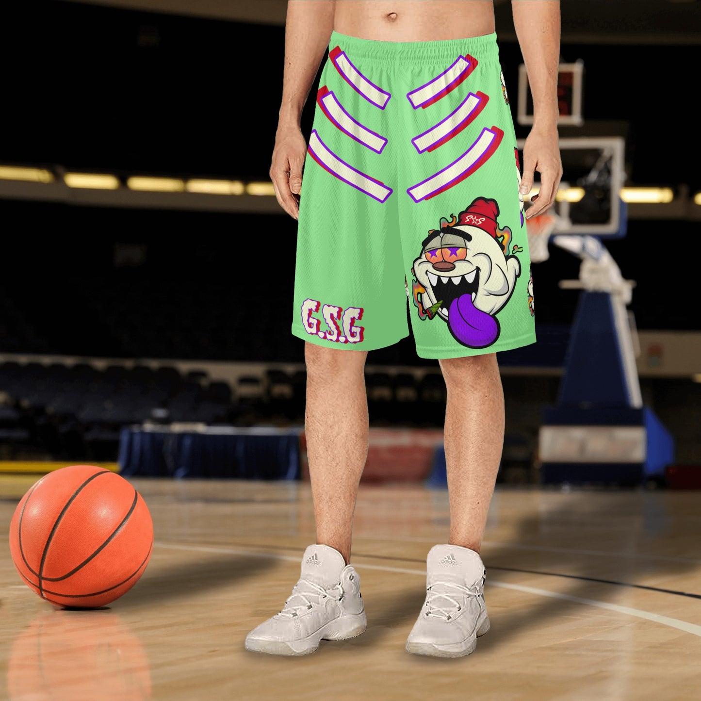 G.S.G Ghost Star Ghouls S.O.S Ghost Edition Mens Mint Green Basketball Shorts