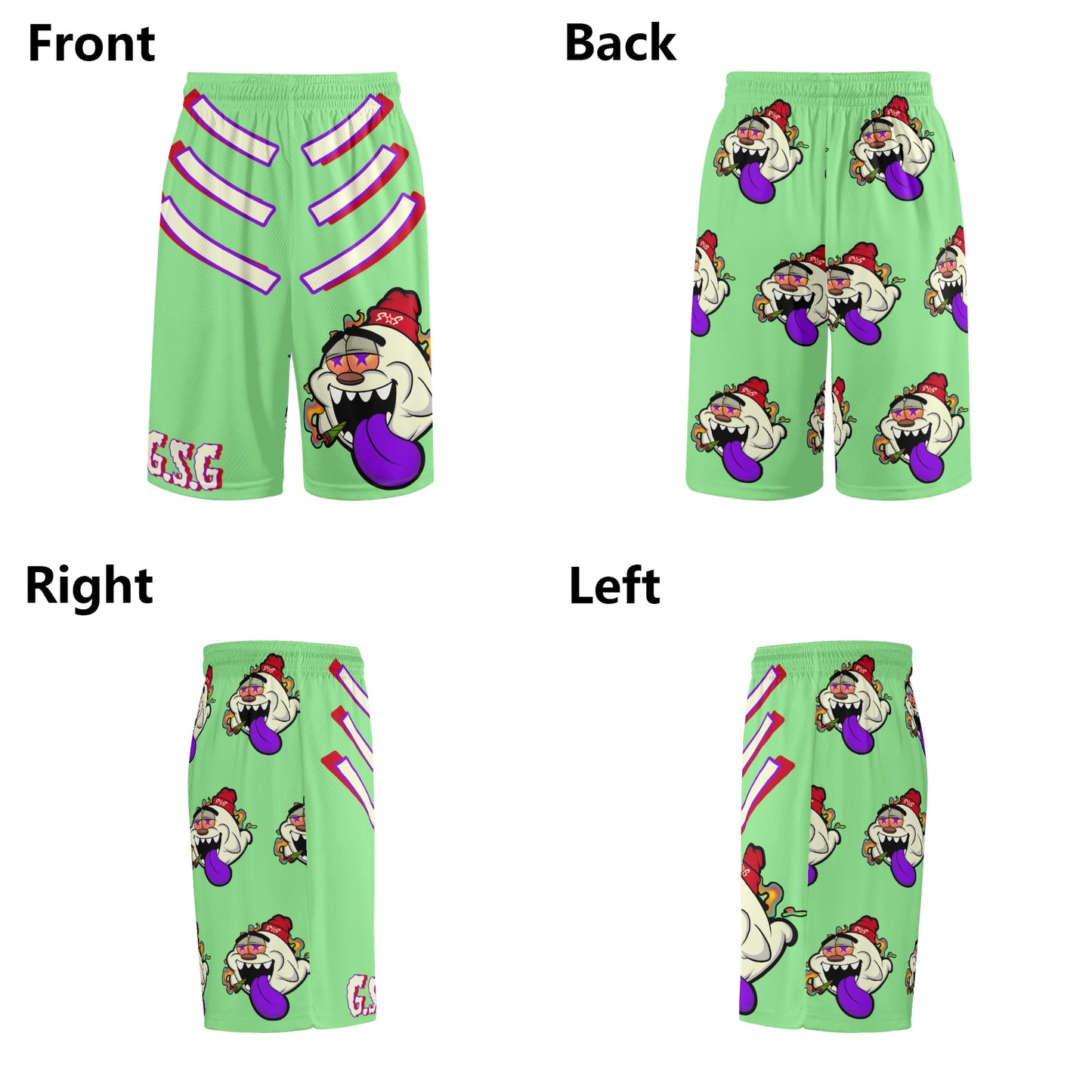 G.S.G Ghost Star Ghouls S.O.S Ghost Edition Mens Mint Green Basketball Shorts