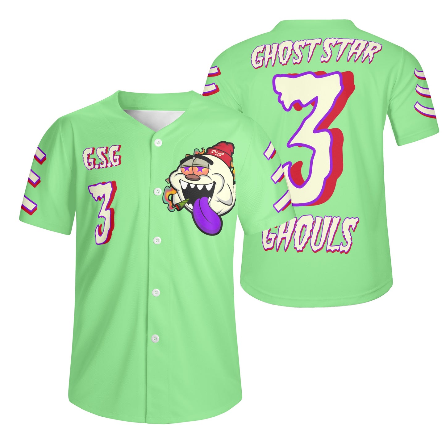 G.S.G Ghost Star Ghouls Mens Mint Green Short Sleeve Baseball Jersey