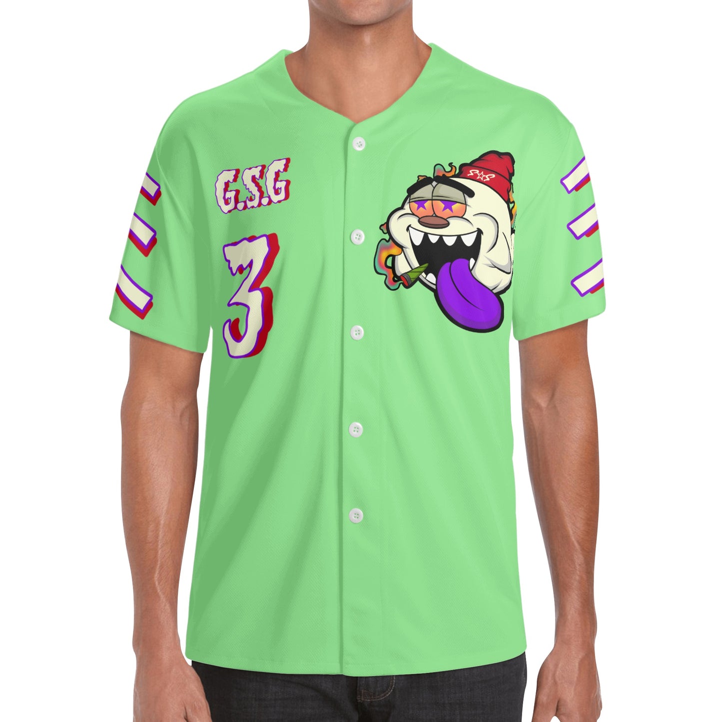 G.S.G Ghost Star Ghouls Mens Mint Green Short Sleeve Baseball Jersey