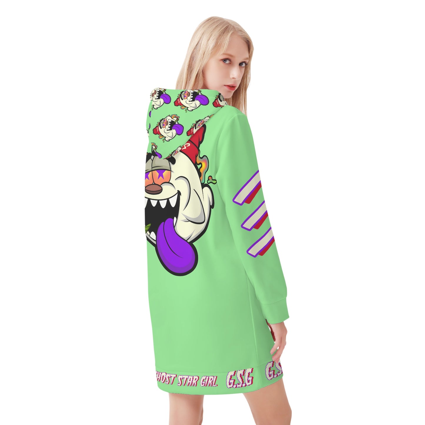 G.S.G Ghost Stat Girl Womens Mint Green Hoodie Dress