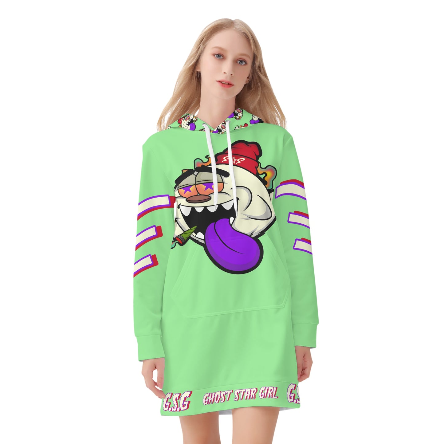 G.S.G Ghost Stat Girl Womens Mint Green Hoodie Dress