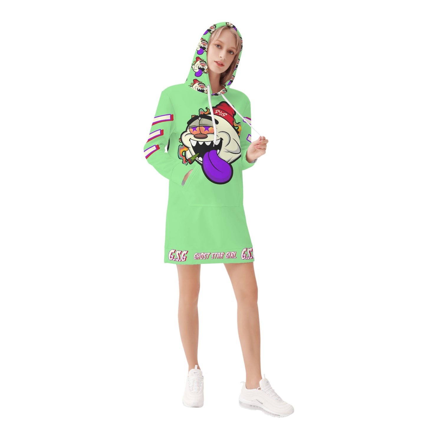 G.S.G Ghost Stat Girl Womens Mint Green Hoodie Dress