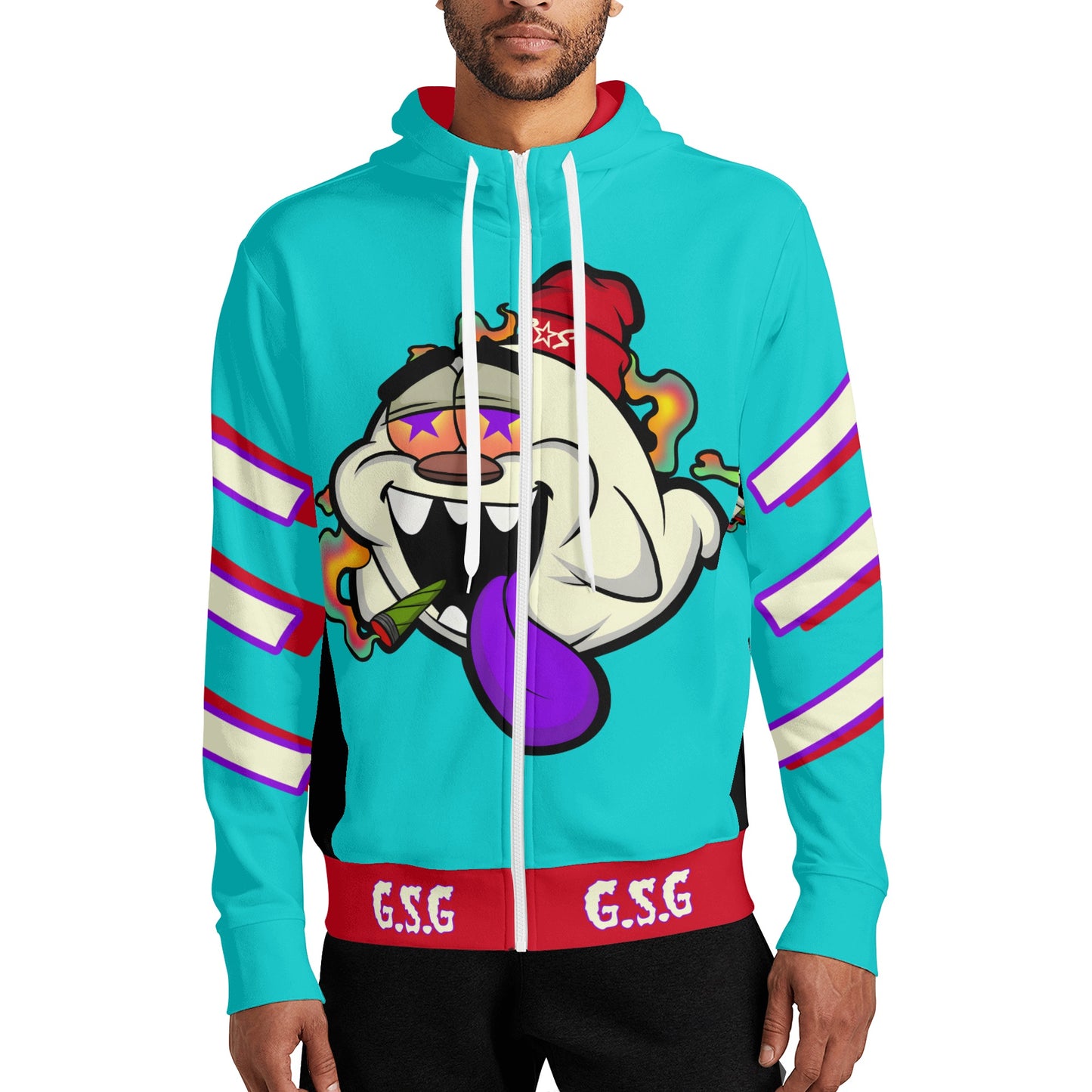 G.S.G Ghost Star Ghouls S.O.S Ghost Edition Turquoise Adult Full Zip Turtleneck Hoodie Streetwear