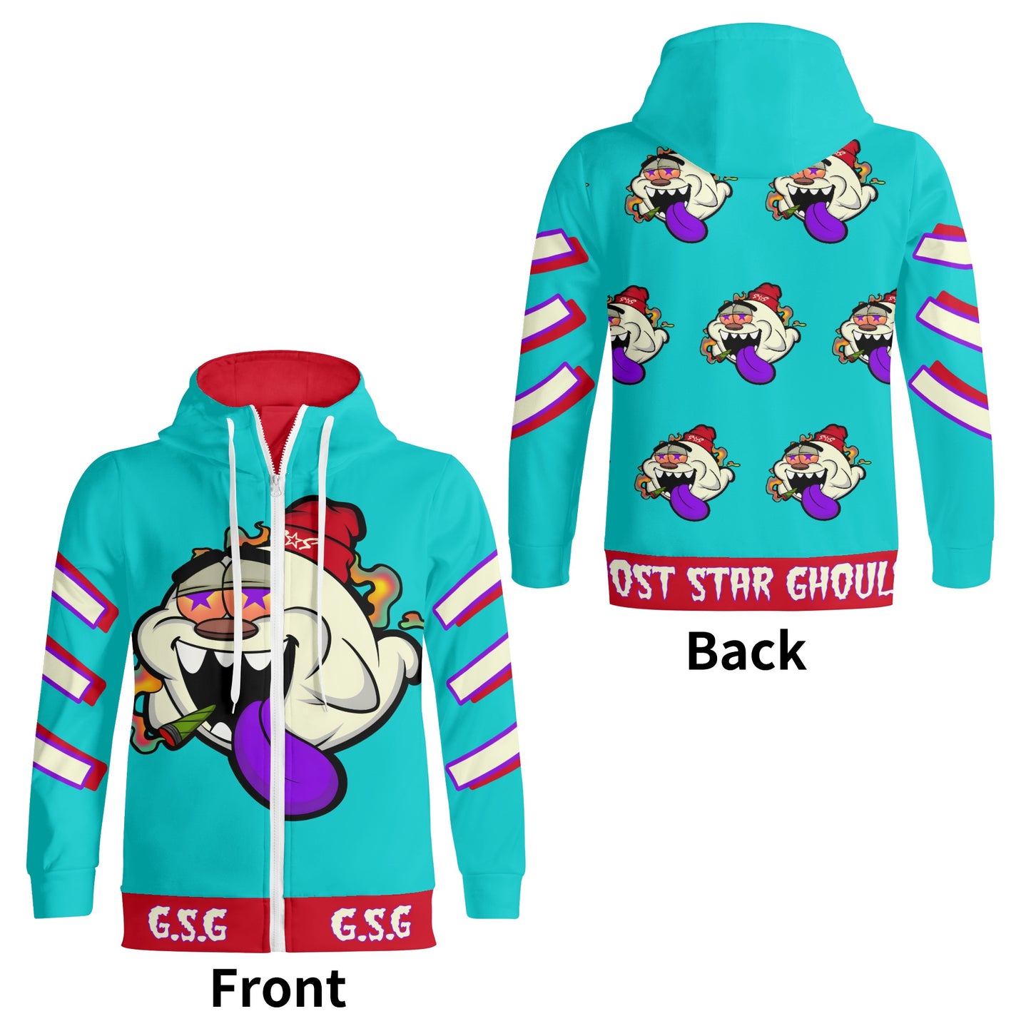 G.S.G Ghost Star Ghouls S.O.S Ghost Edition Turquoise Adult Full Zip Turtleneck Hoodie Streetwear