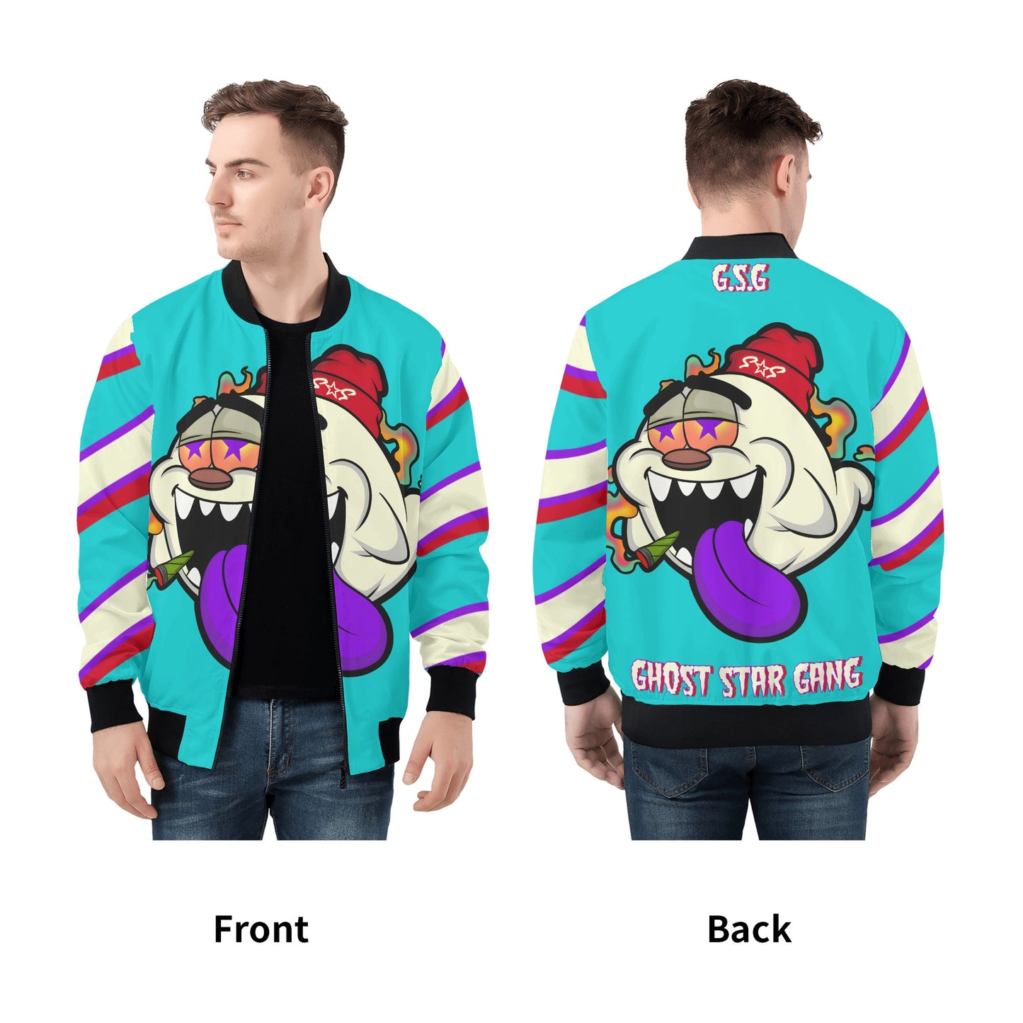 G.S.G Ghost Star Ghouls Mens Turquoise Zip Up Jacket