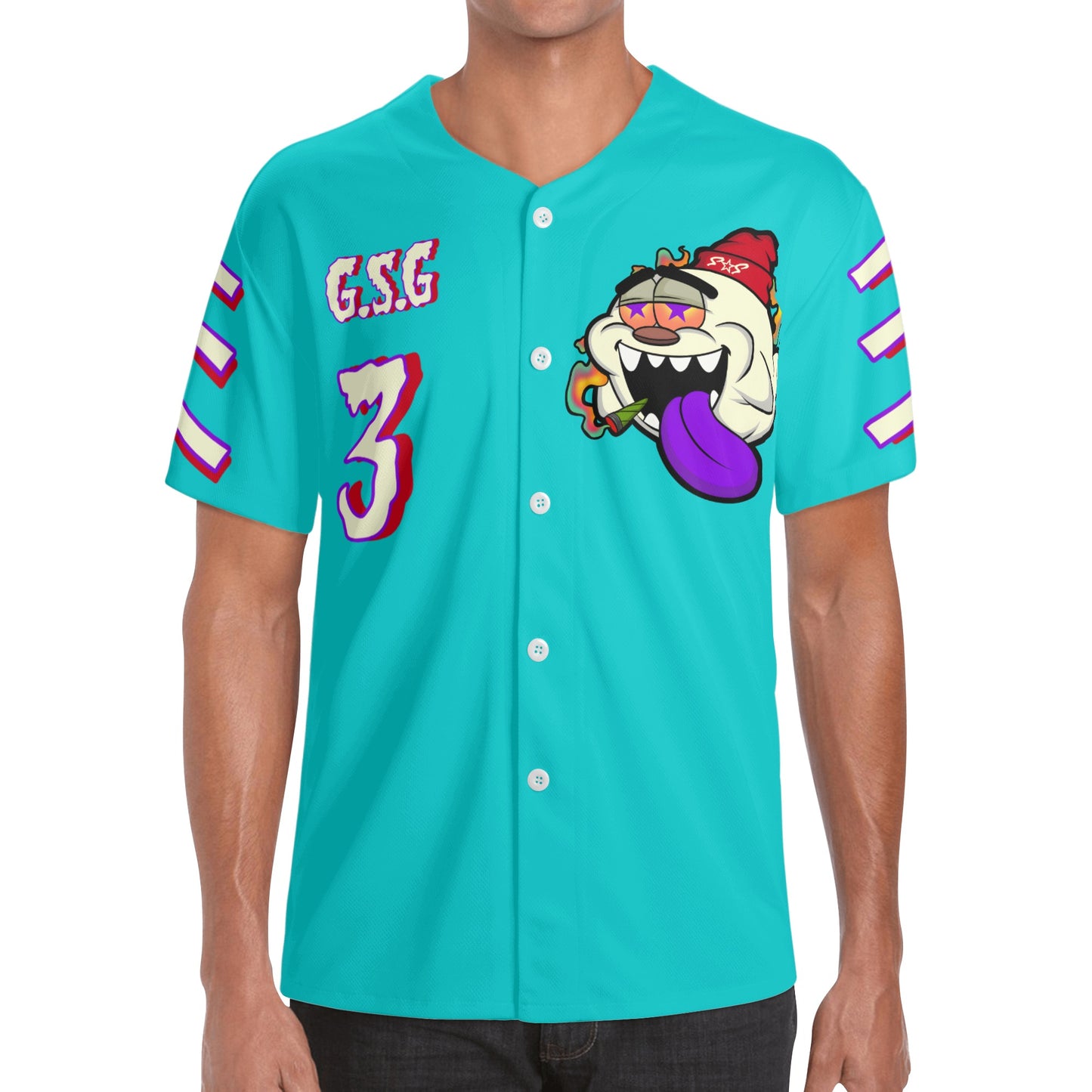 G.S.G Ghost Star Ghouls Mens Turquoise Short Sleeve Baseball Jersey