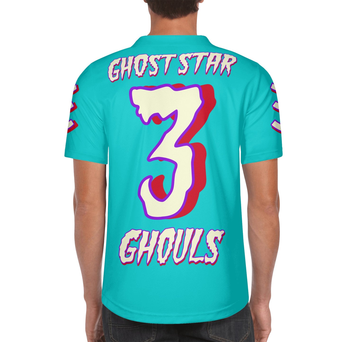 G.S.G Ghost Star Ghouls Mens Turquoise Short Sleeve Baseball Jersey