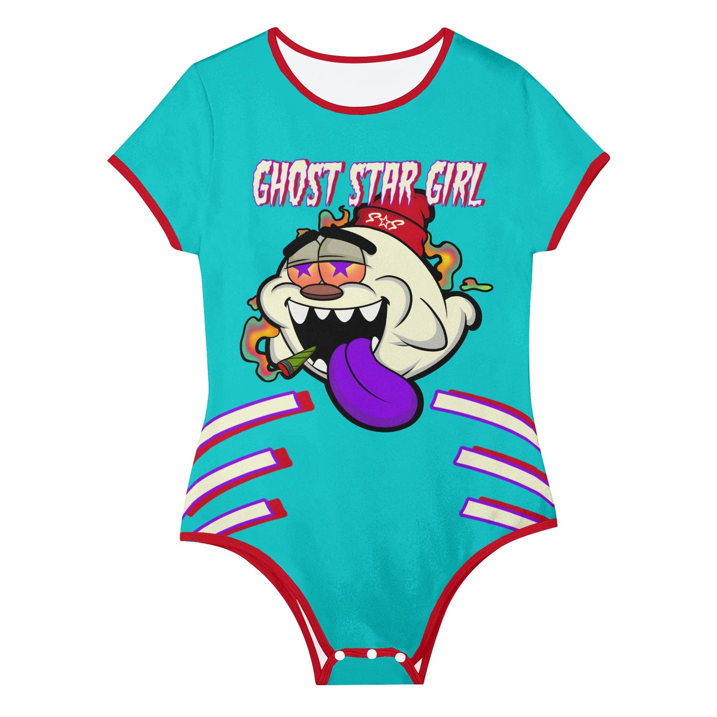 G.S.G Ghost Star Girl Turquoise/Maroon Edition Womens Soft Short Sleeve Bodysuit