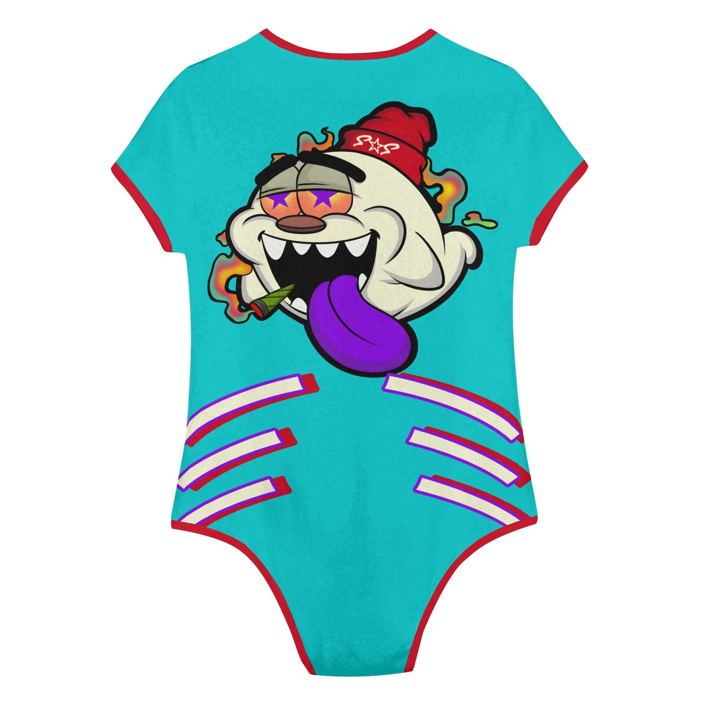 G.S.G Ghost Star Girl Turquoise/Maroon Edition Womens Soft Short Sleeve Bodysuit