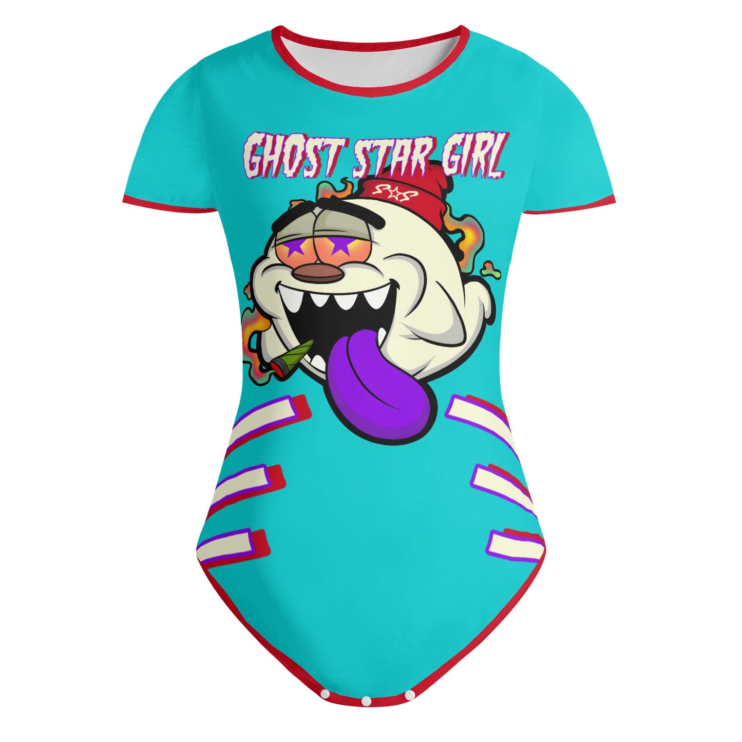 G.S.G Ghost Star Girl Turquoise/Maroon Edition Womens Soft Short Sleeve Bodysuit