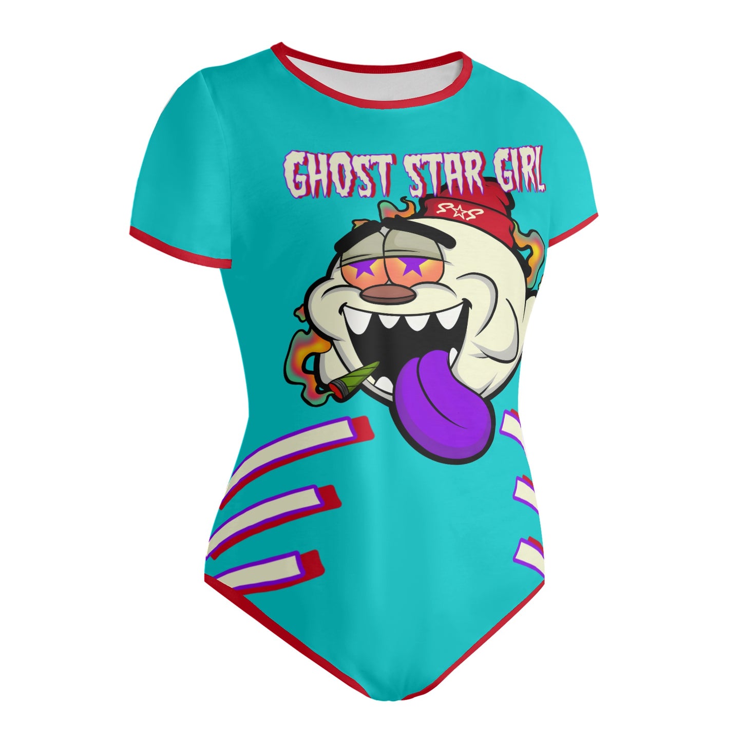 G.S.G Ghost Star Girl Turquoise/Maroon Edition Womens Soft Short Sleeve Bodysuit