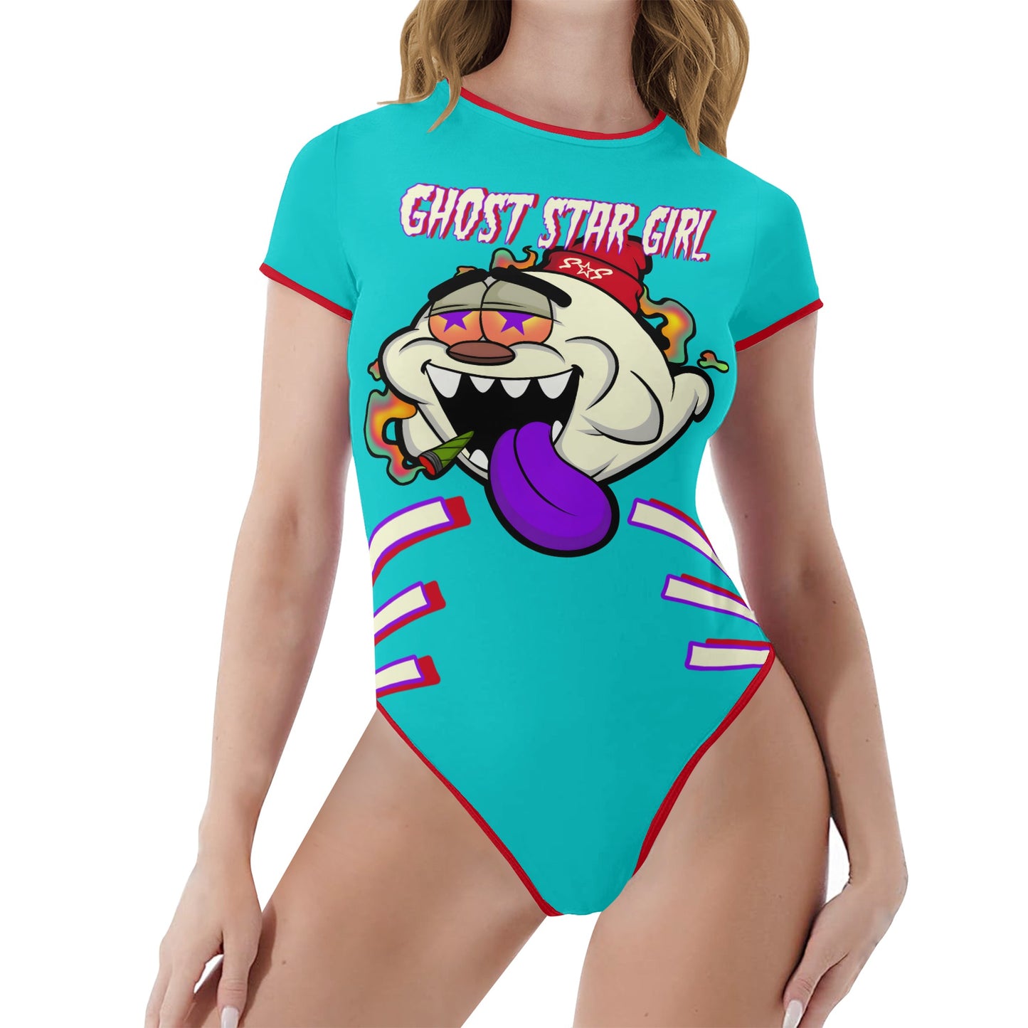 G.S.G Ghost Star Girl Turquoise/Maroon Edition Womens Soft Short Sleeve Bodysuit