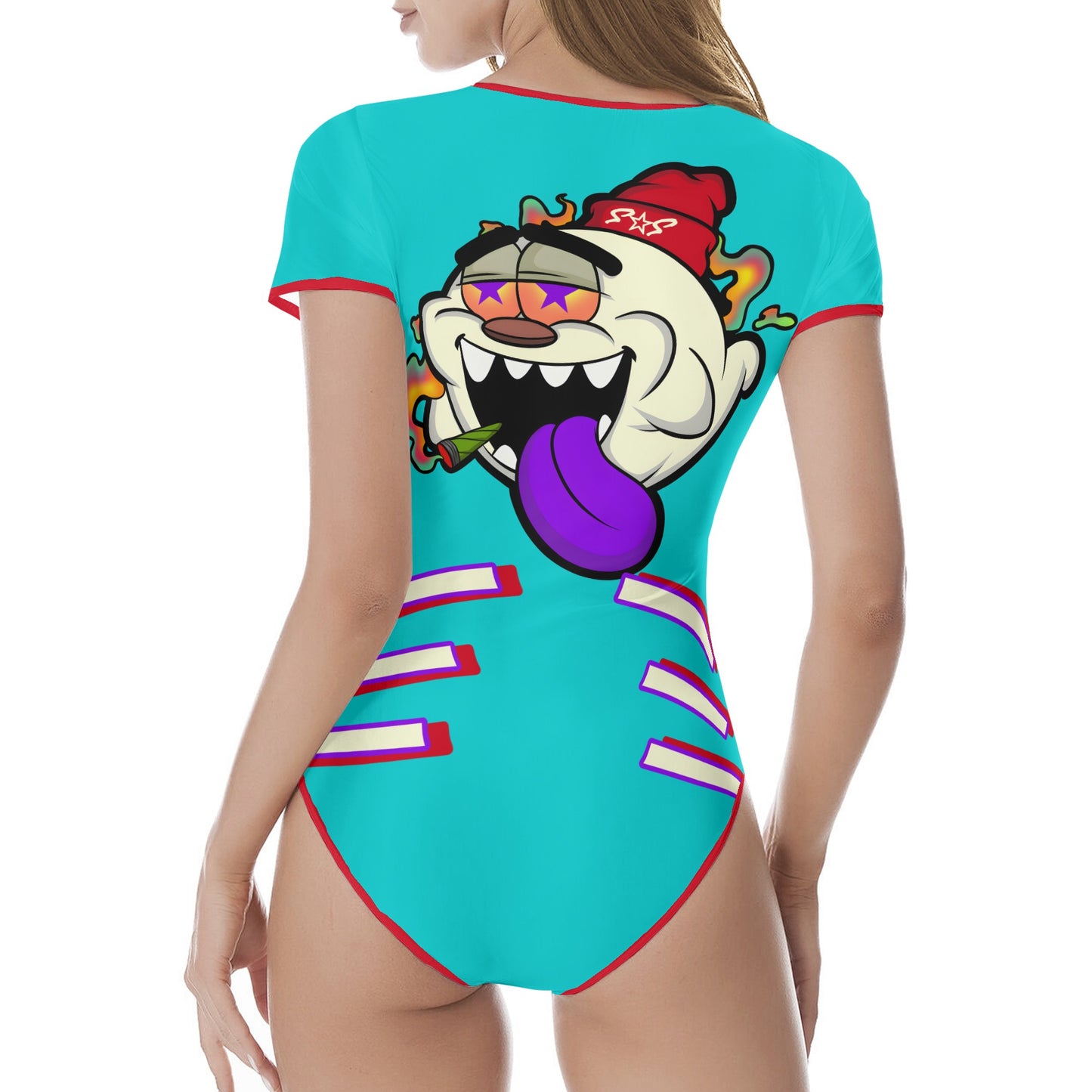 G.S.G Ghost Star Girl Turquoise/Maroon Edition Womens Soft Short Sleeve Bodysuit