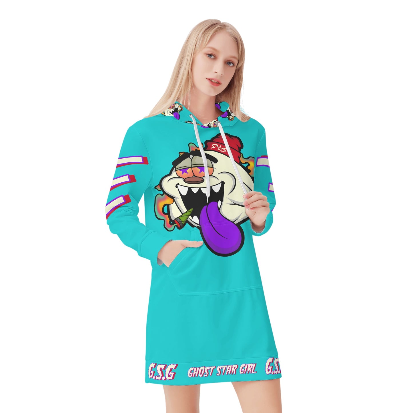 G.S.G Ghost Stat Girl Womens Turquoise Hoodie Dress