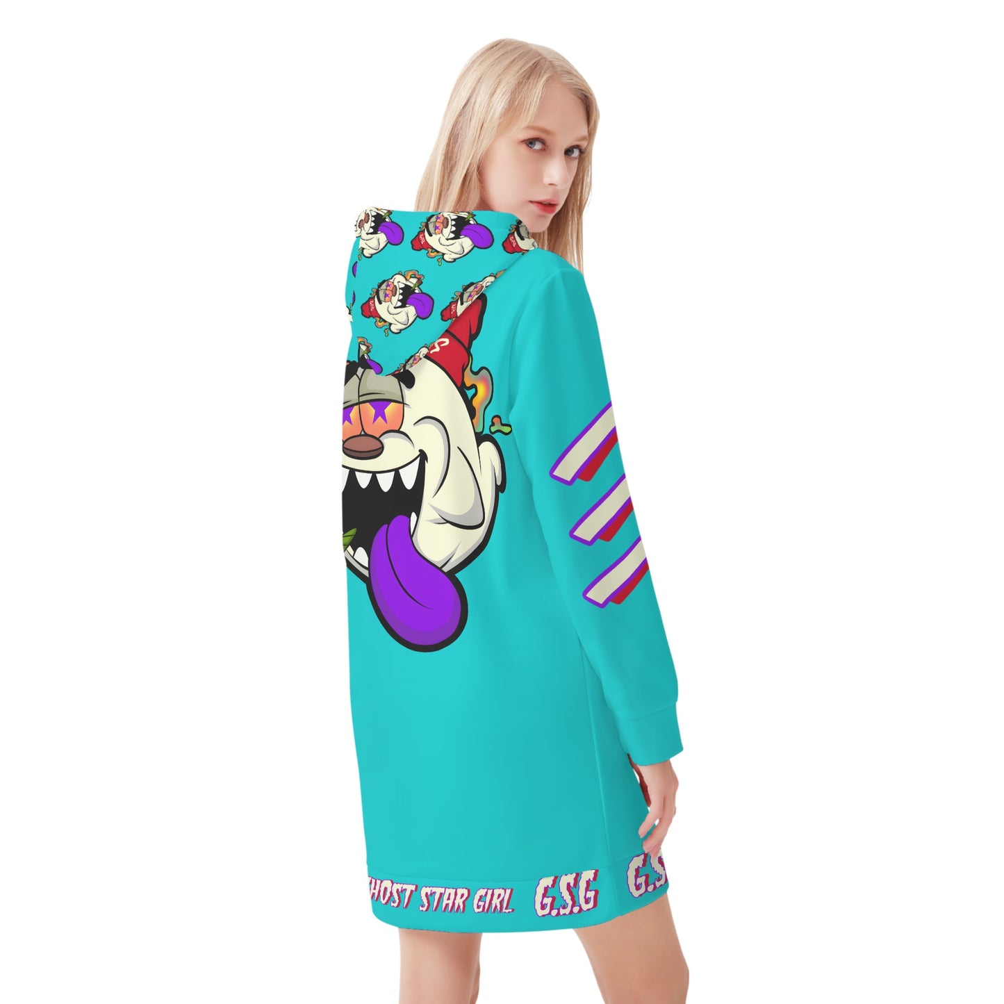 G.S.G Ghost Stat Girl Womens Turquoise Hoodie Dress