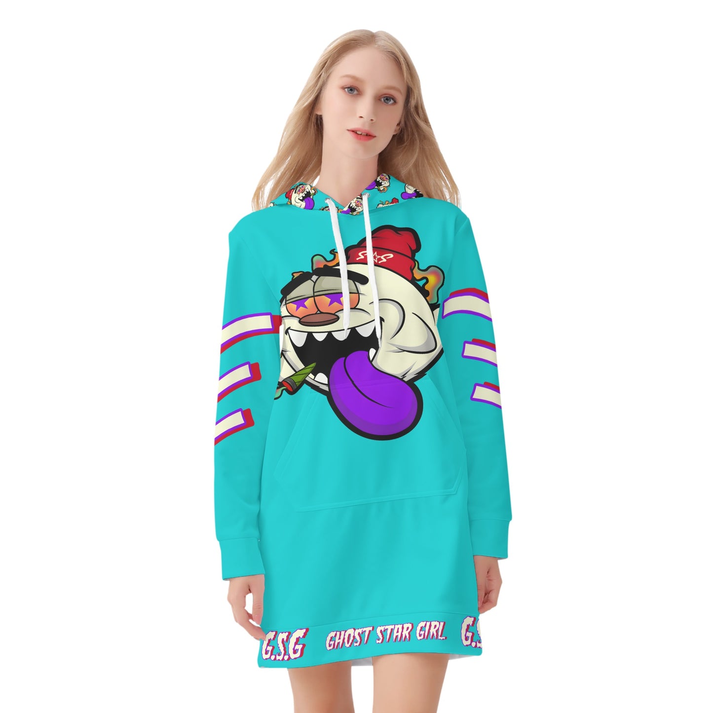 G.S.G Ghost Stat Girl Womens Turquoise Hoodie Dress