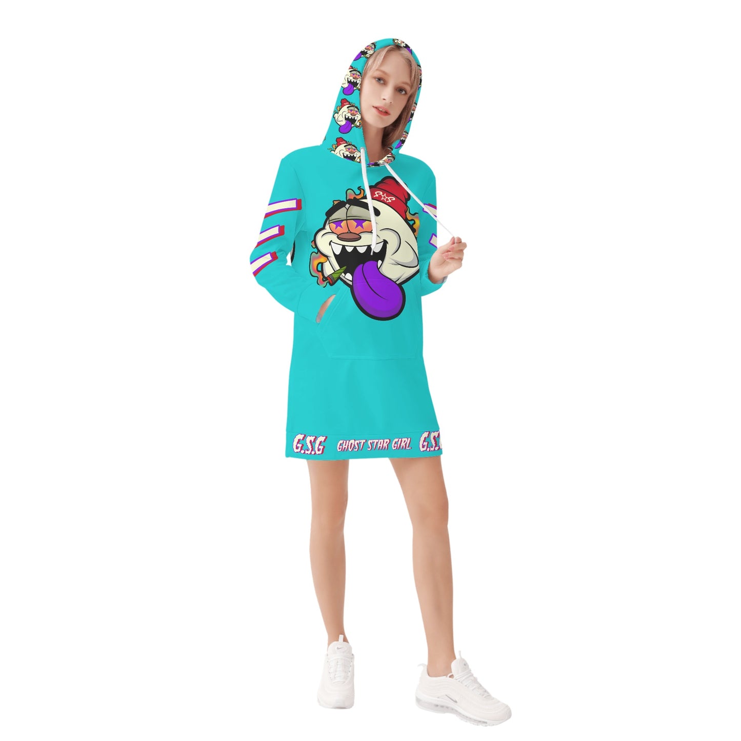 G.S.G Ghost Stat Girl Womens Turquoise Hoodie Dress