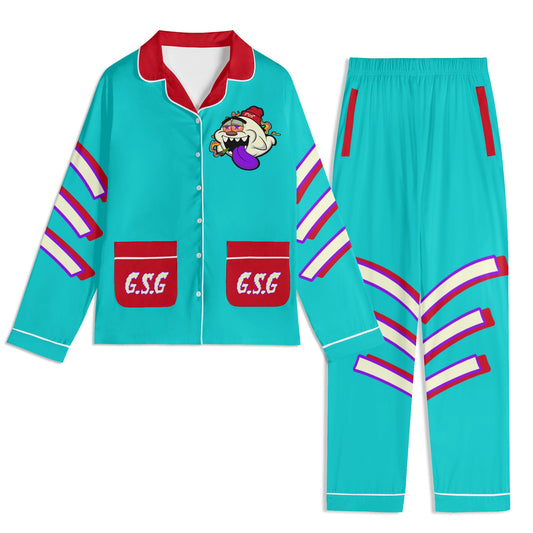 G.S.G Ghost Star Ghouls Unisex Turquoise/Maroon Long Sleeve Adult Nightwear Pajama Set