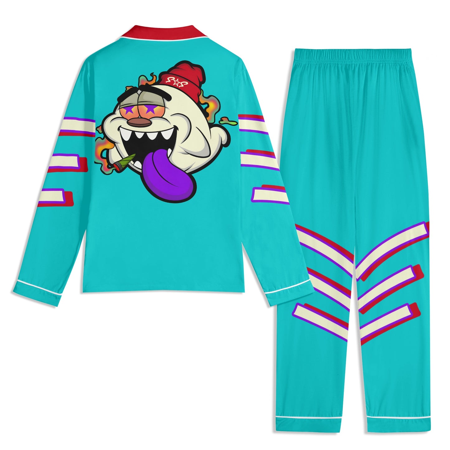 G.S.G Ghost Star Ghouls Unisex Turquoise/Maroon Long Sleeve Adult Nightwear Pajama Set