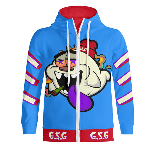 G.S.G Ghost Star Ghouls S.O.S Ghost Edition Blue Adult Full Zip Turtleneck Hoodie Streetwear