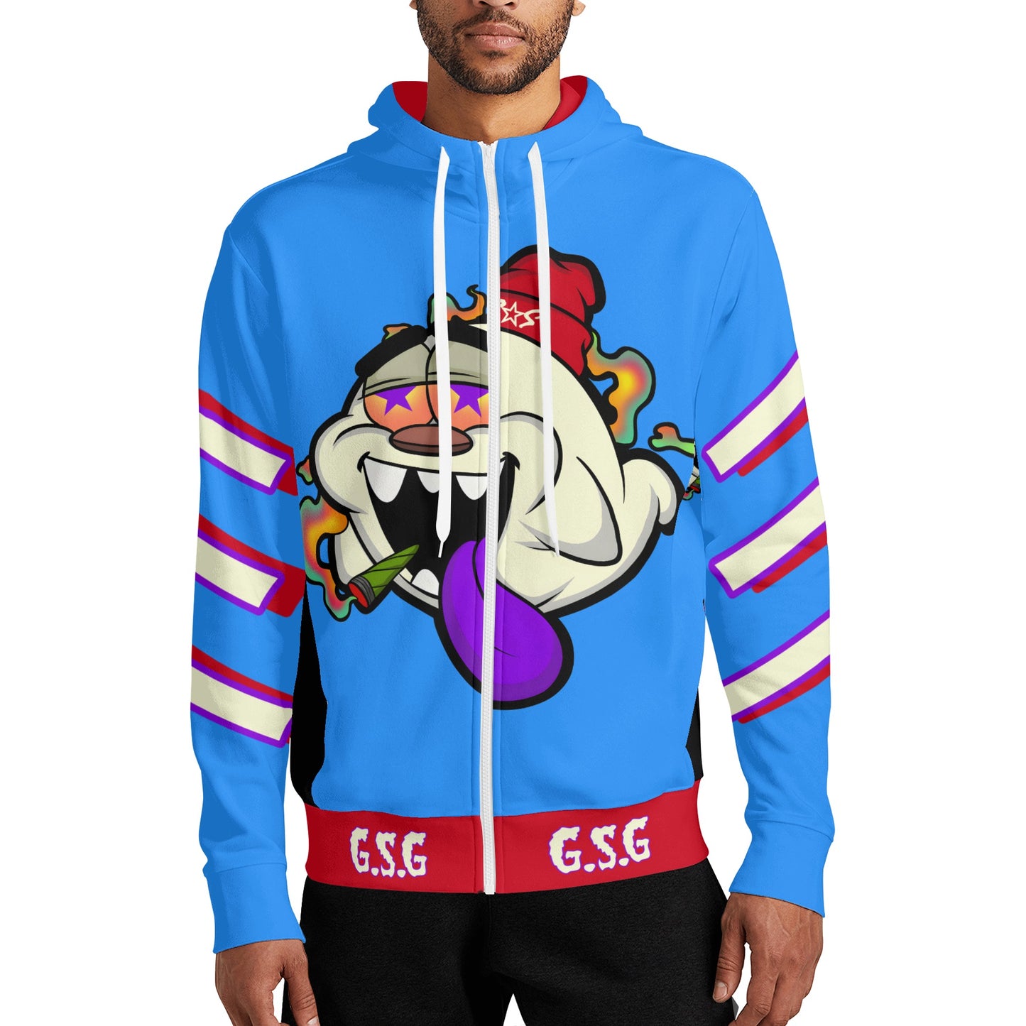 G.S.G Ghost Star Ghouls S.O.S Ghost Edition Blue Adult Full Zip Turtleneck Hoodie Streetwear