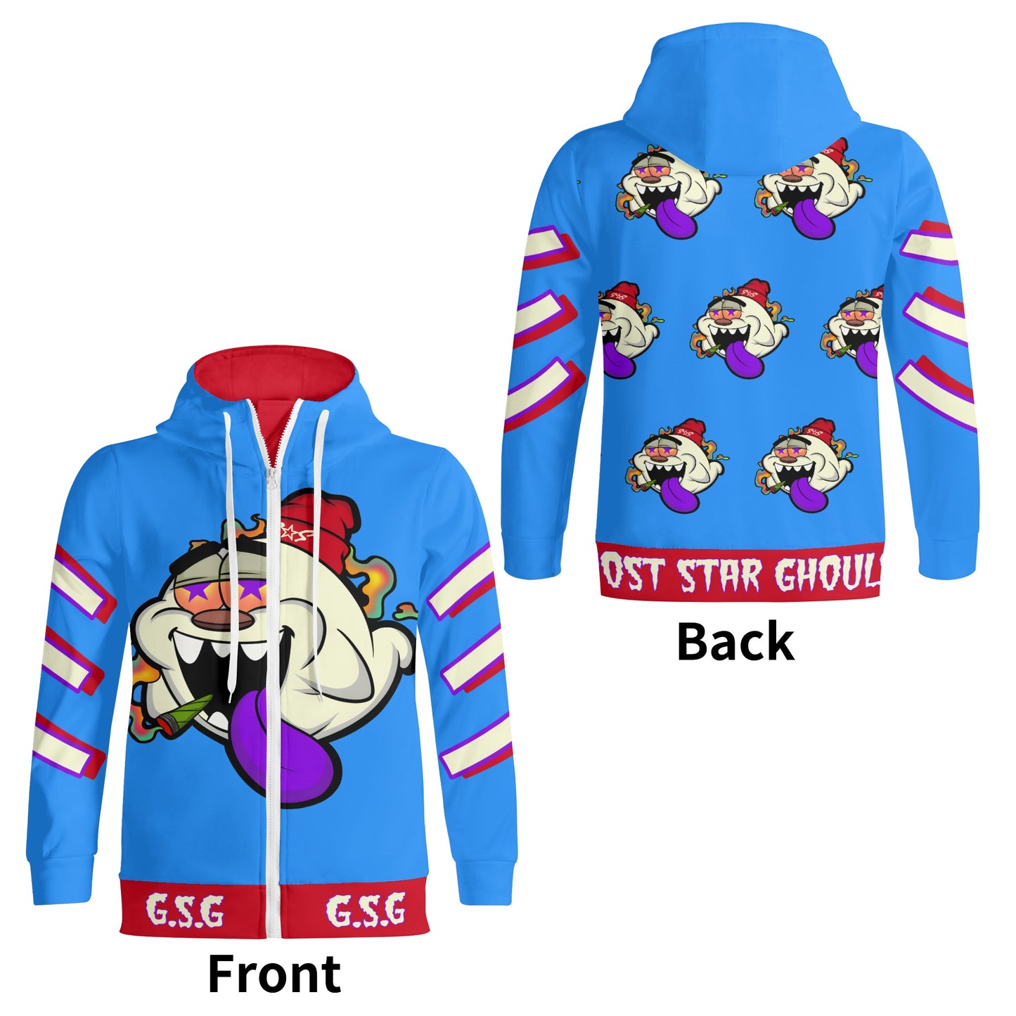 G.S.G Ghost Star Ghouls S.O.S Ghost Edition Blue Adult Full Zip Turtleneck Hoodie Streetwear