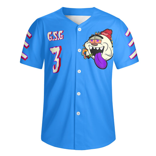 G.S.G Ghost Star Ghouls Mens Blue Short Sleeve Baseball Jersey