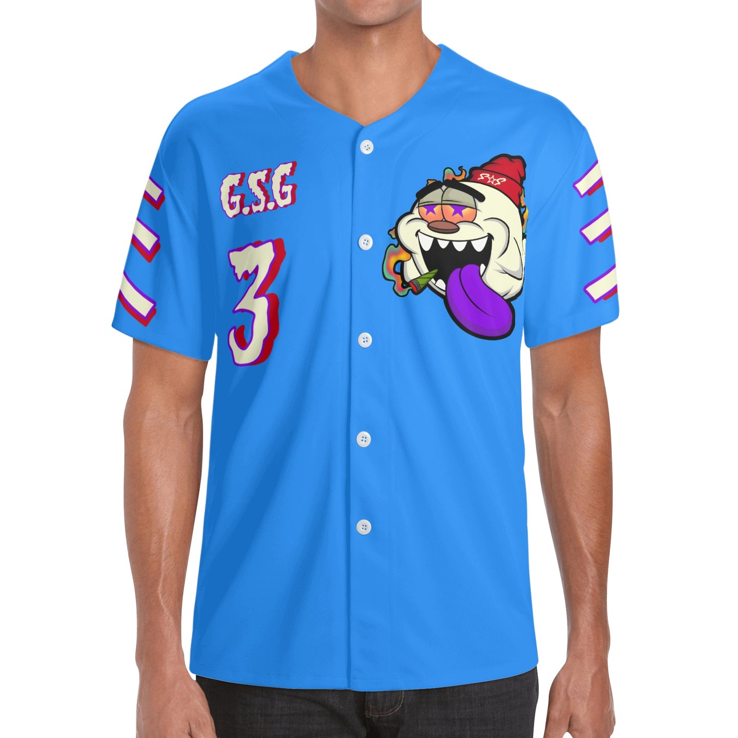 G.S.G Ghost Star Ghouls Mens Blue Short Sleeve Baseball Jersey