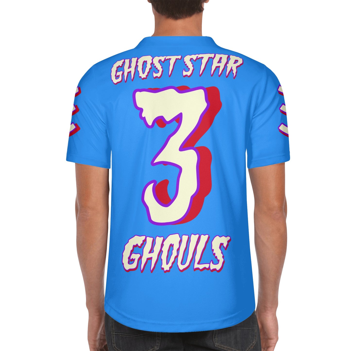 G.S.G Ghost Star Ghouls Mens Blue Short Sleeve Baseball Jersey