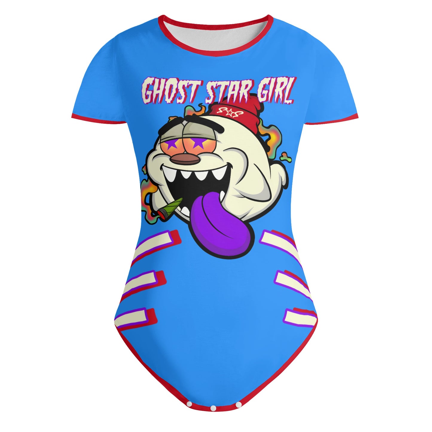 G.S.G Ghost Star Girl Blue/Maroon Edition Womens Soft Short Sleeve Bodysuit