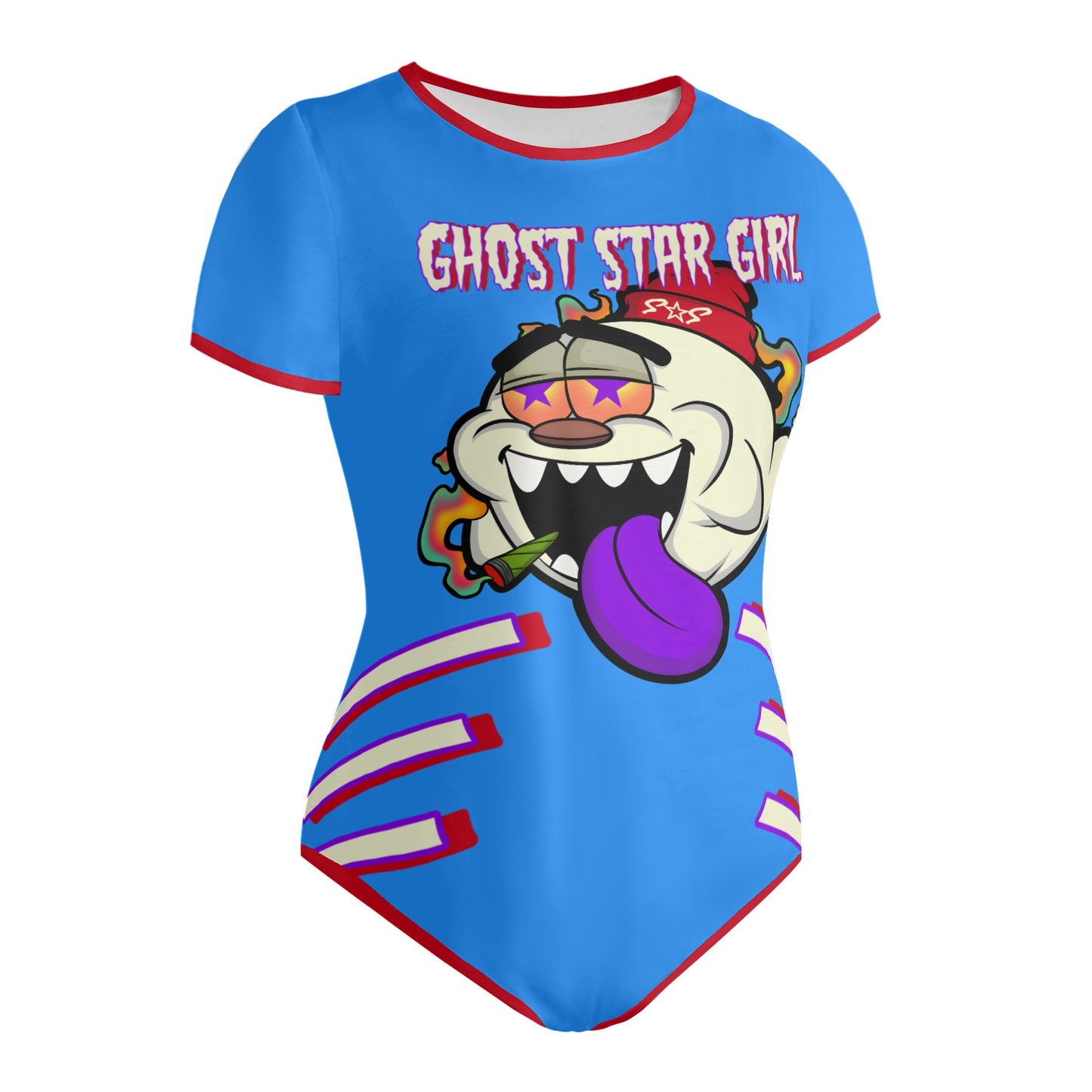 G.S.G Ghost Star Girl Blue/Maroon Edition Womens Soft Short Sleeve Bodysuit