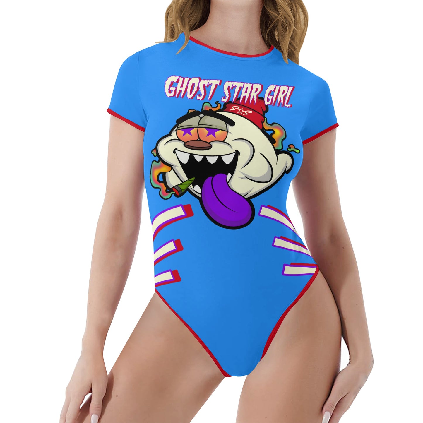 G.S.G Ghost Star Girl Blue/Maroon Edition Womens Soft Short Sleeve Bodysuit