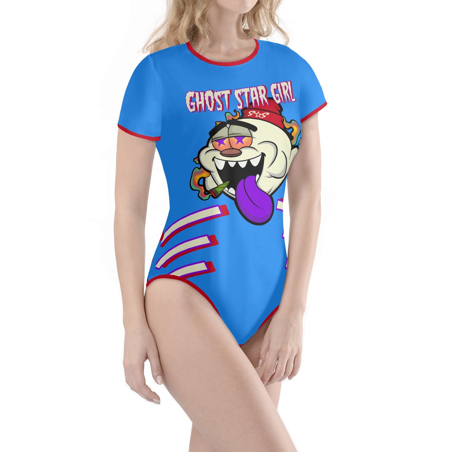 G.S.G Ghost Star Girl Blue/Maroon Edition Womens Soft Short Sleeve Bodysuit