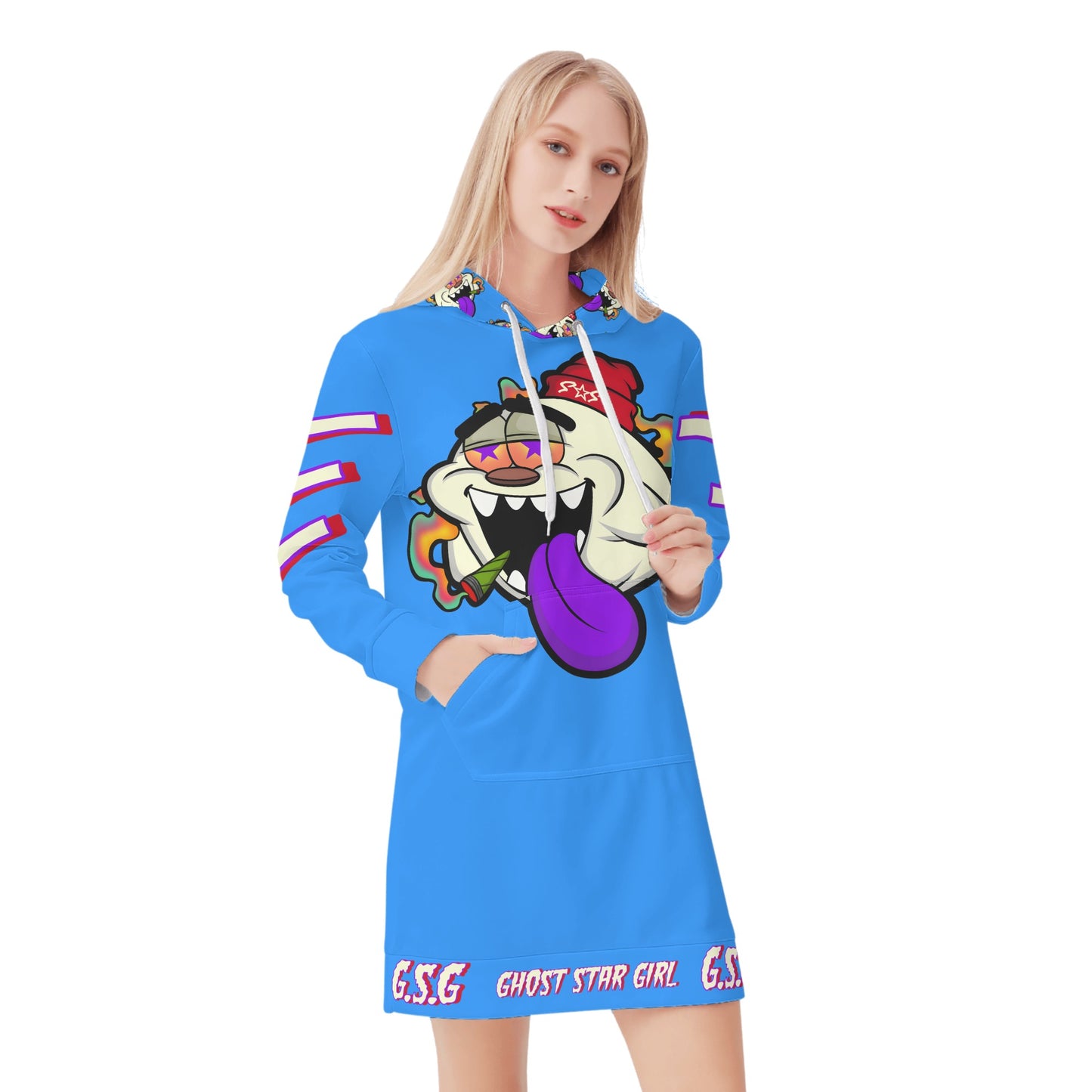 G.S.G Ghost Stat Girl Womens Blue Hoodie Dress