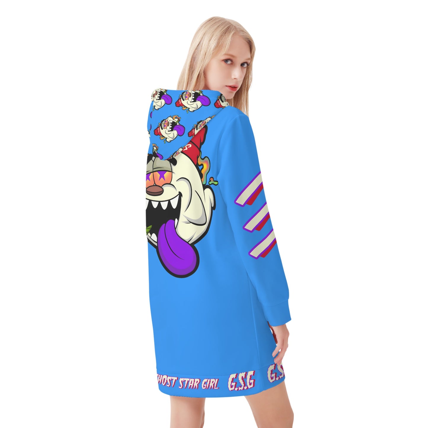 G.S.G Ghost Stat Girl Womens Blue Hoodie Dress