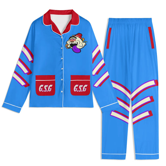 G.S.G Ghost Star Ghouls Unisex Blue/Maroon Long Sleeve Adult Nightwear Pajama Set