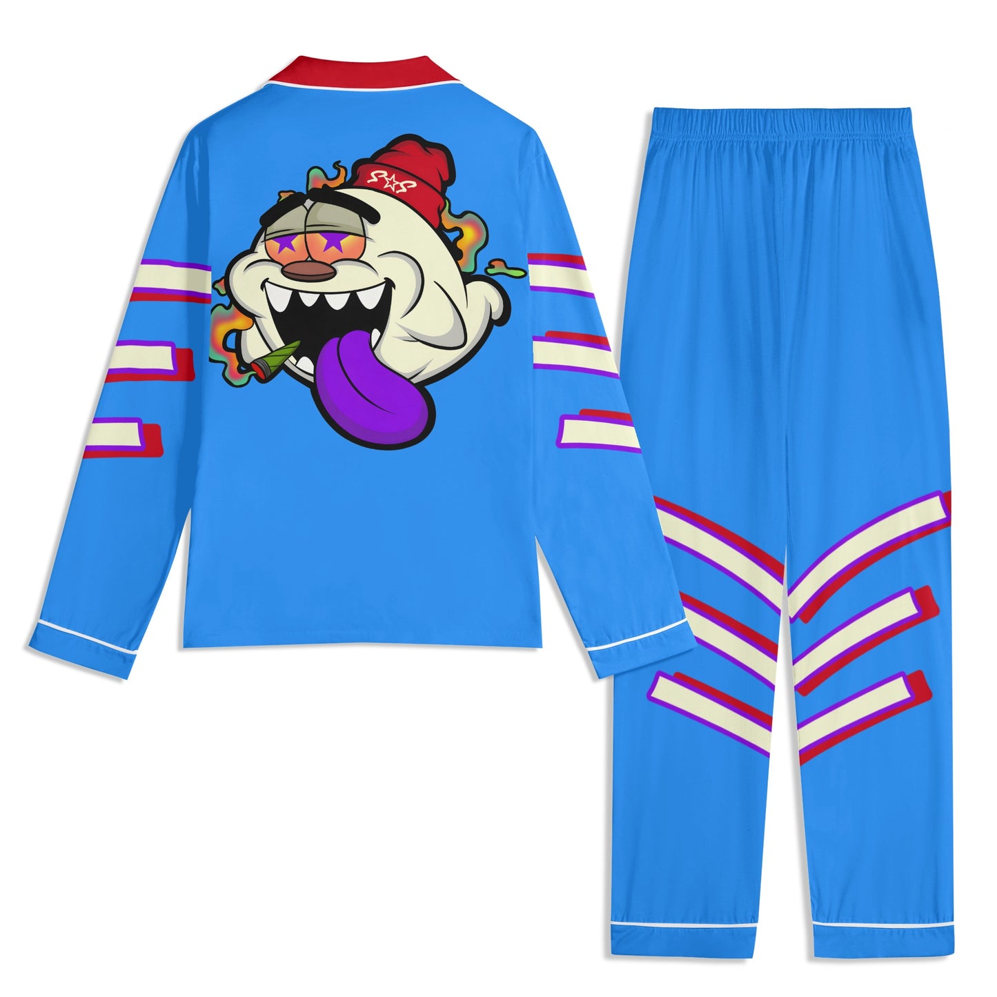 G.S.G Ghost Star Ghouls Unisex Blue/Maroon Long Sleeve Adult Nightwear Pajama Set