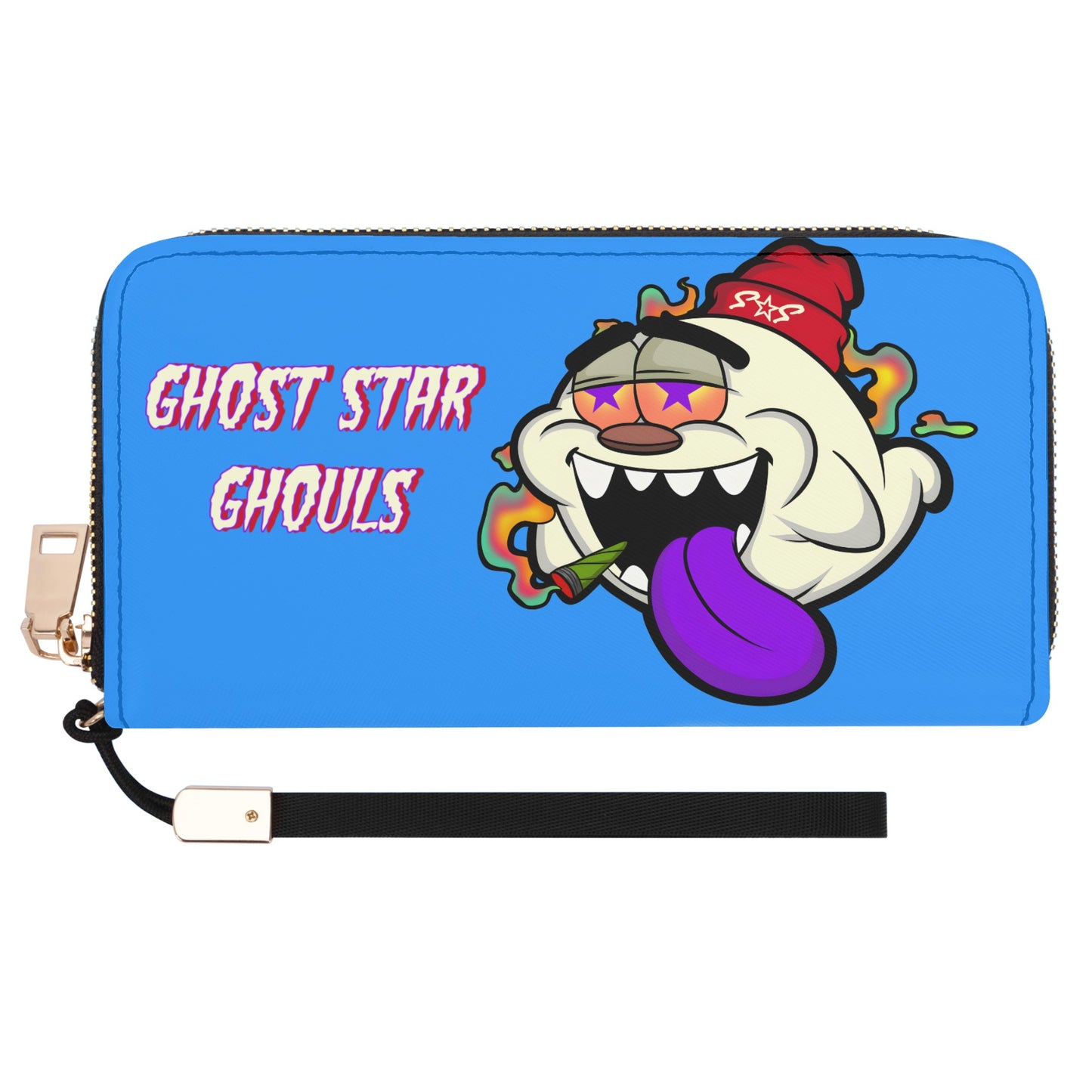 G.S.G Ghost Star Girl Blue Leather Zipper Wristlet Wallet