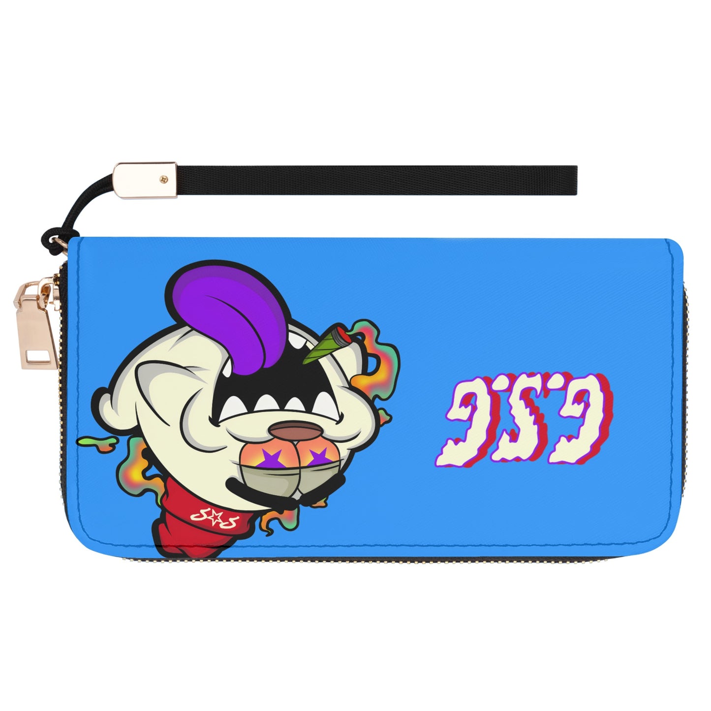 G.S.G Ghost Star Girl Blue Leather Zipper Wristlet Wallet