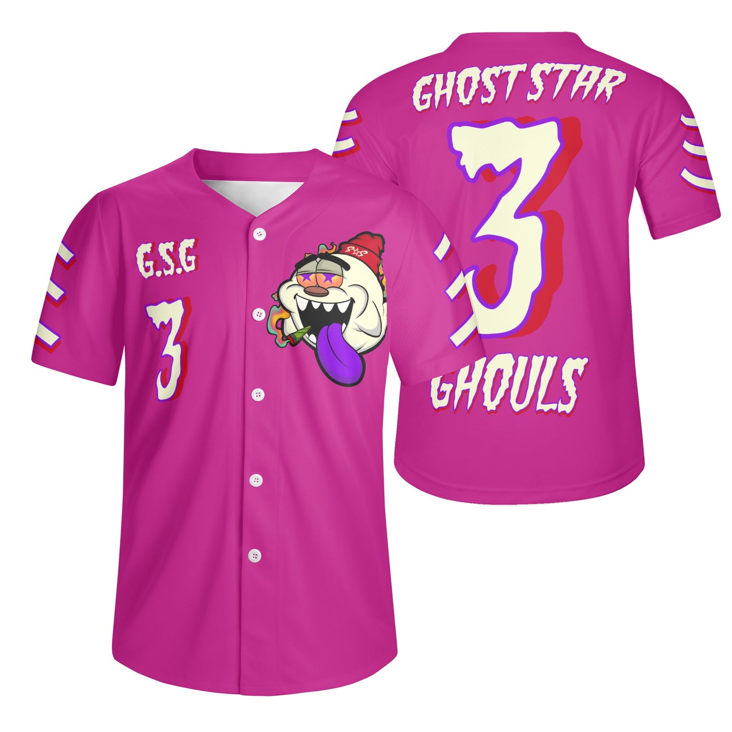 G.S.G Ghost Star Ghouls Mens Purple Short Sleeve Baseball Jersey