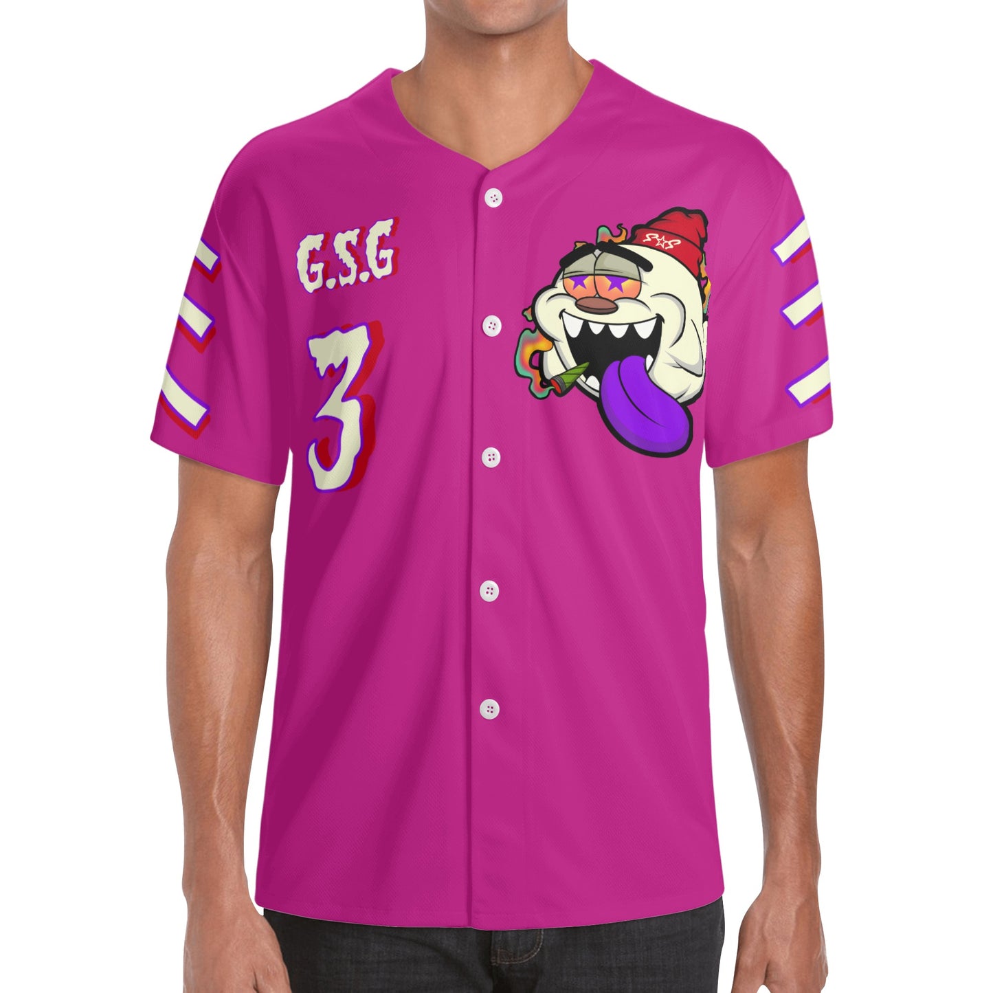 G.S.G Ghost Star Ghouls Mens Purple Short Sleeve Baseball Jersey